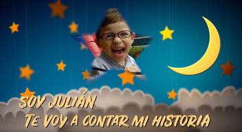 Julián con fondo de estrellas y luna y texto