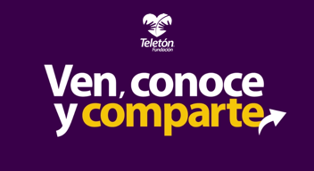 Fondo morado con logo de Teletón y texto