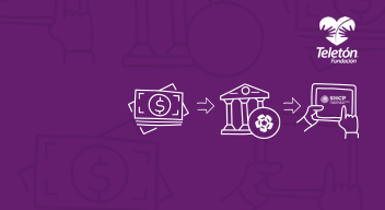 Fondo morado con Logo de Teletón y varios iconos