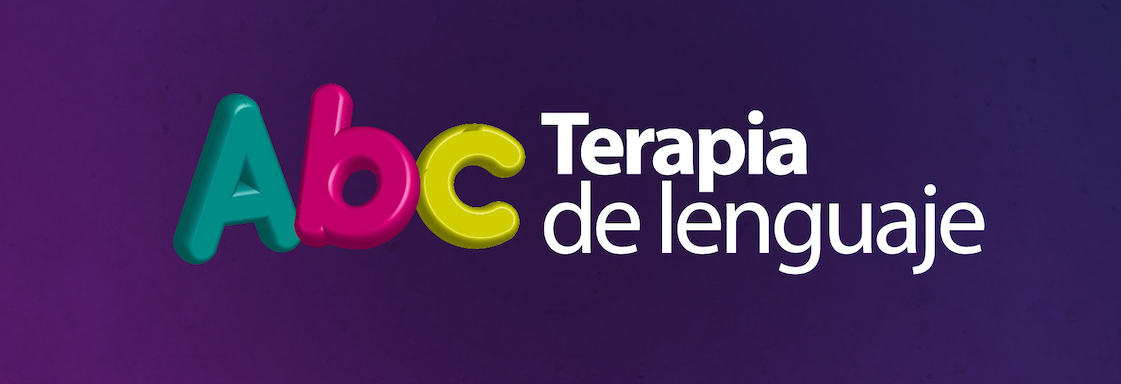 Texto blanco sobre fondo morado: Terapia de lenguaje