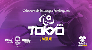 Diseño de velocista sobre silla de ruedas deportiva. Sobre la imagen el texto: Cobertura de los Juegos Paralímpicos Tokyo 2020 ¡Aquí!