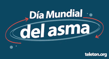 Diseño de fondo azul con texto blanco, que lee: Día Mundial del Asma