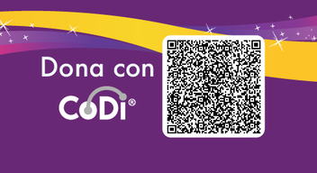 Texto sobre fondo morado: Dona con CoDi desde tu app bancaria