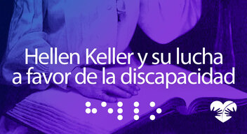 Imagen con foto de Hellen Keller leyendo un libro en braille