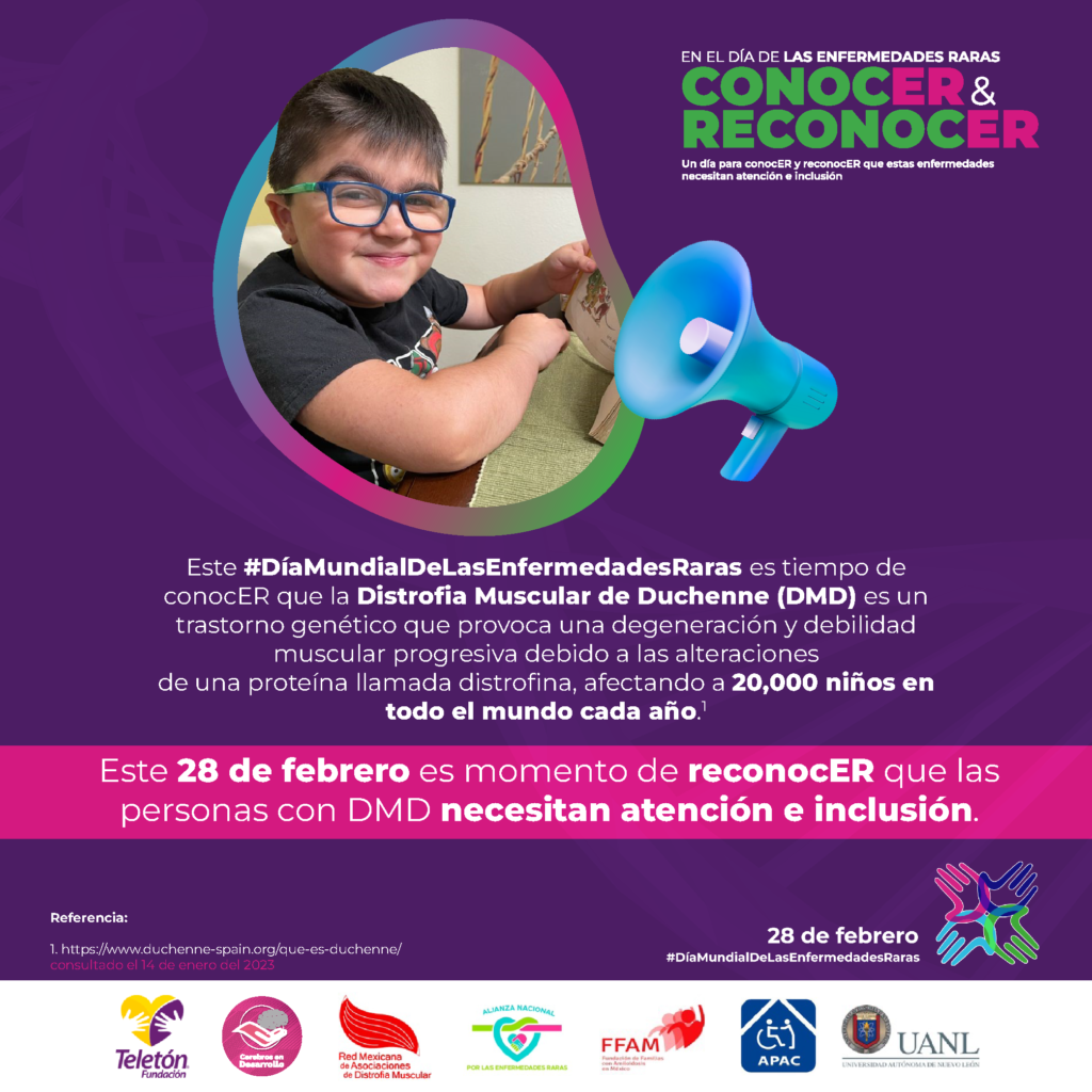 Este #DíaMundialDeLasEnfermedadesRaras es tiempo de conocer que la distrofia muscular de Duchenne es un trastorno genético que provoca una degeneración y debilidad muscular progresiva debido a las interacciones de una proteína llamada distrofina, afectando a 20,000 niños en todo el mundo cada año. Este 28 de febrero es momento de reconocer que las personas con distrofia muscular de Duchenne necesitan atención e inclusión.