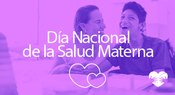 Imagen con foto de una mamá sonriendo con un adolescente en silla de ruedas sonriendo y encima el texto Día Nacional de la Salud Materna