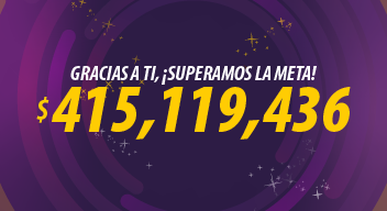 Imagen con fondo morado y encima el texto: Gracias a ti, ¡superamos la meta! 415,119,436