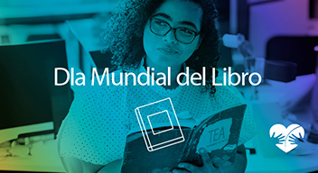Foto con filtro multicolor de una mujer leyendo un libro que dice TEA